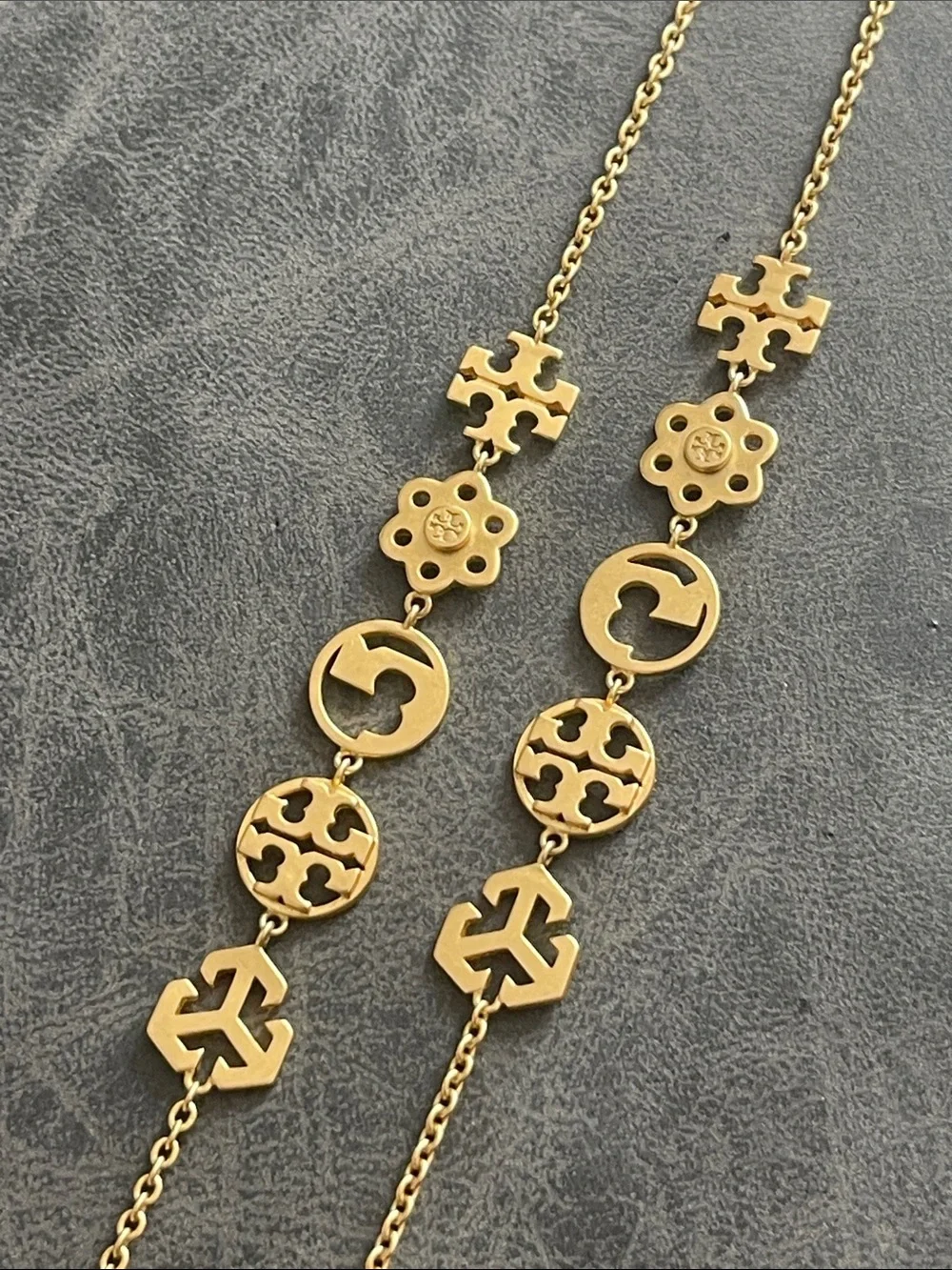 Tory Burch Gold Logo & Floral Motif Necklace